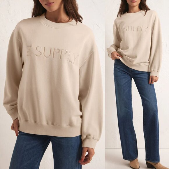 NEW Syd Z Supply Embroidered Logo Sweatshirt Pullover M Stone Crewneck $79 NWT - Picture 8 of 8